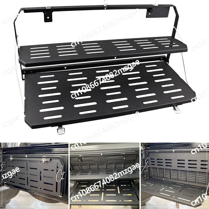 

Black double-layer foldable car tailgate table and rear door table storage rack, suitable for Jeep JL storage rack