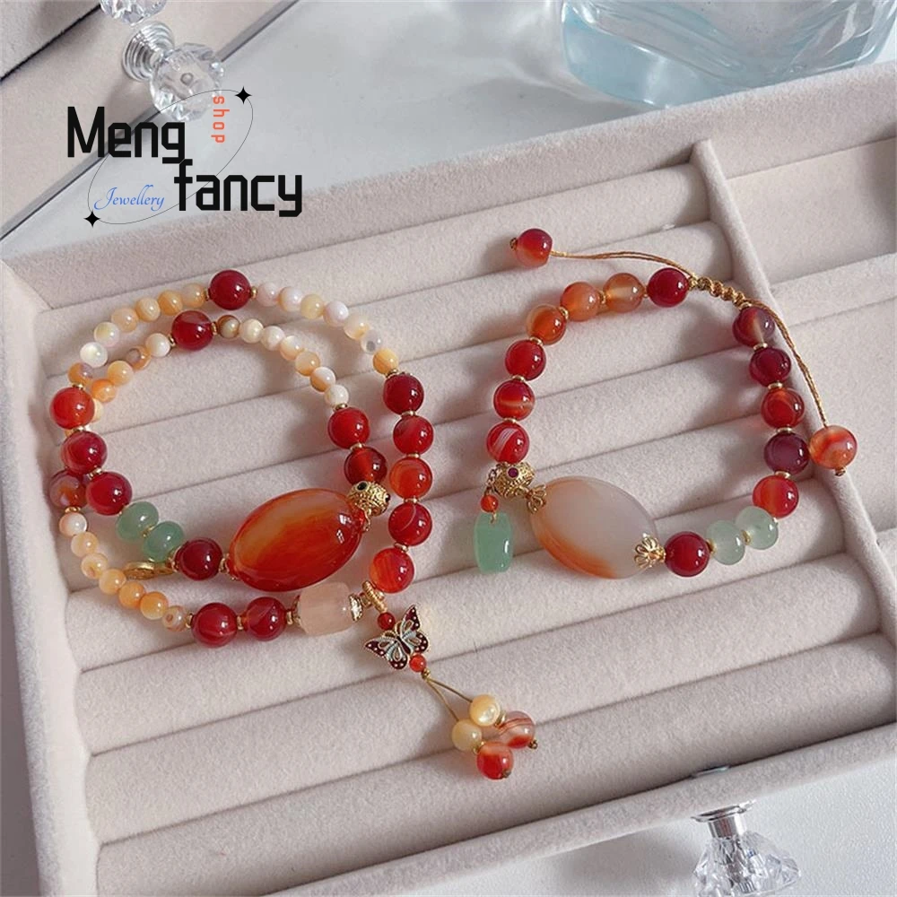 Natural Red Agate Butterfly High-class Sense Ancient Style Hand Rope Light Luxury Niche Exquisite Bracelet Fashion Fine Jewelry