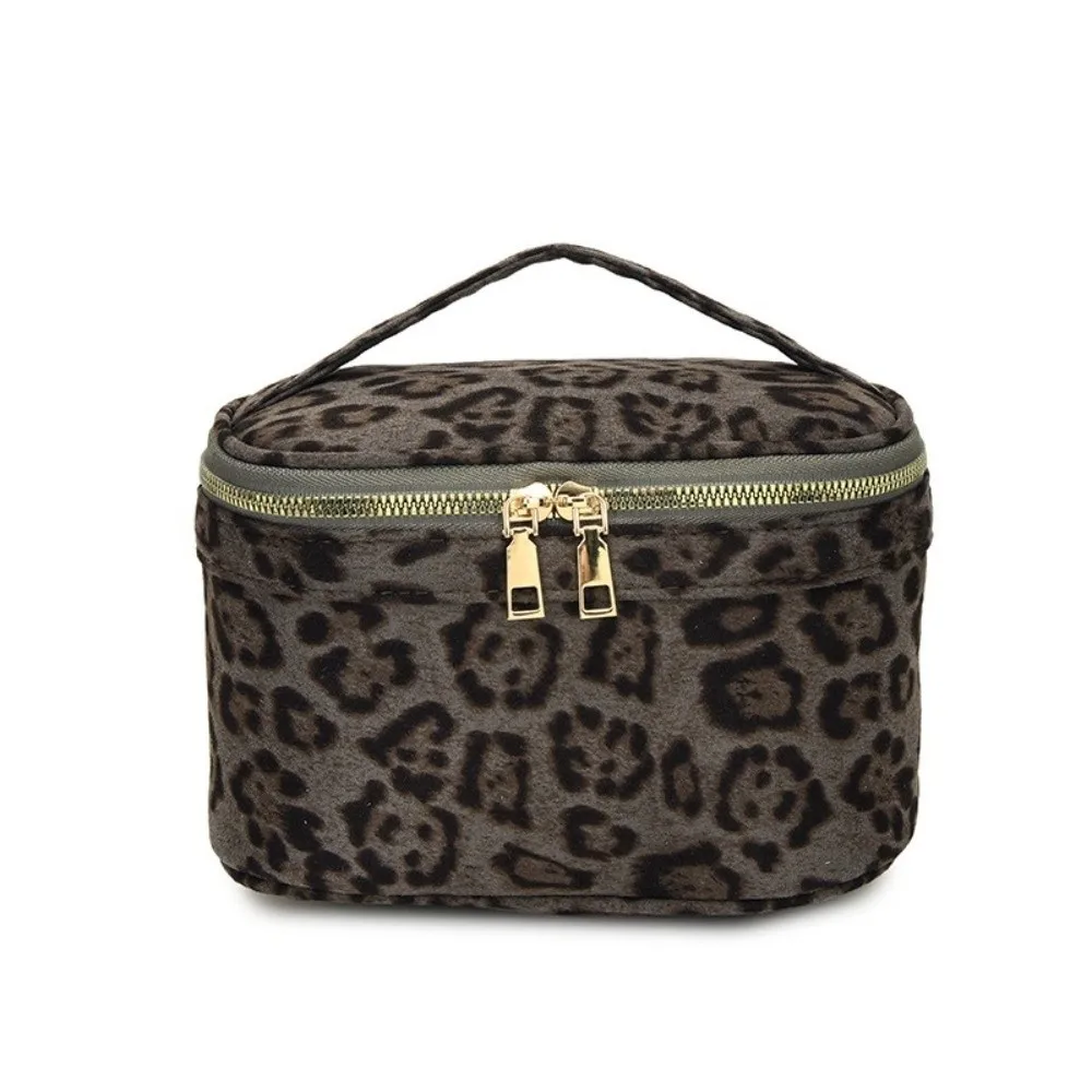 

Винтажная косметичка большой вместимости из искусственной замши с множеством карманов, несессер с леопардовым принтом, дорожная сумка для макияжа