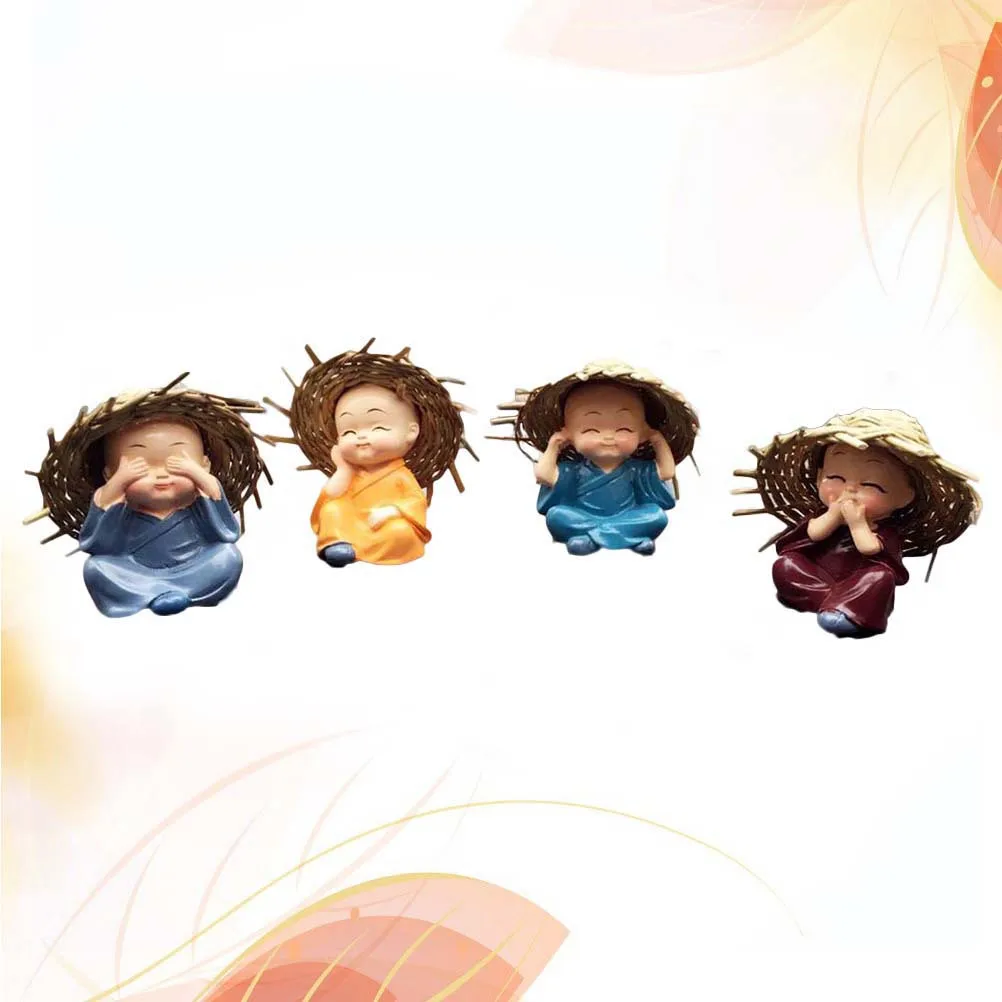 

4Pcs Straw Hat Monk Car Dashboard Ornaments Cute Desktop Decoration Office Home Tabletop Zen Car Ornaments Monk Toys