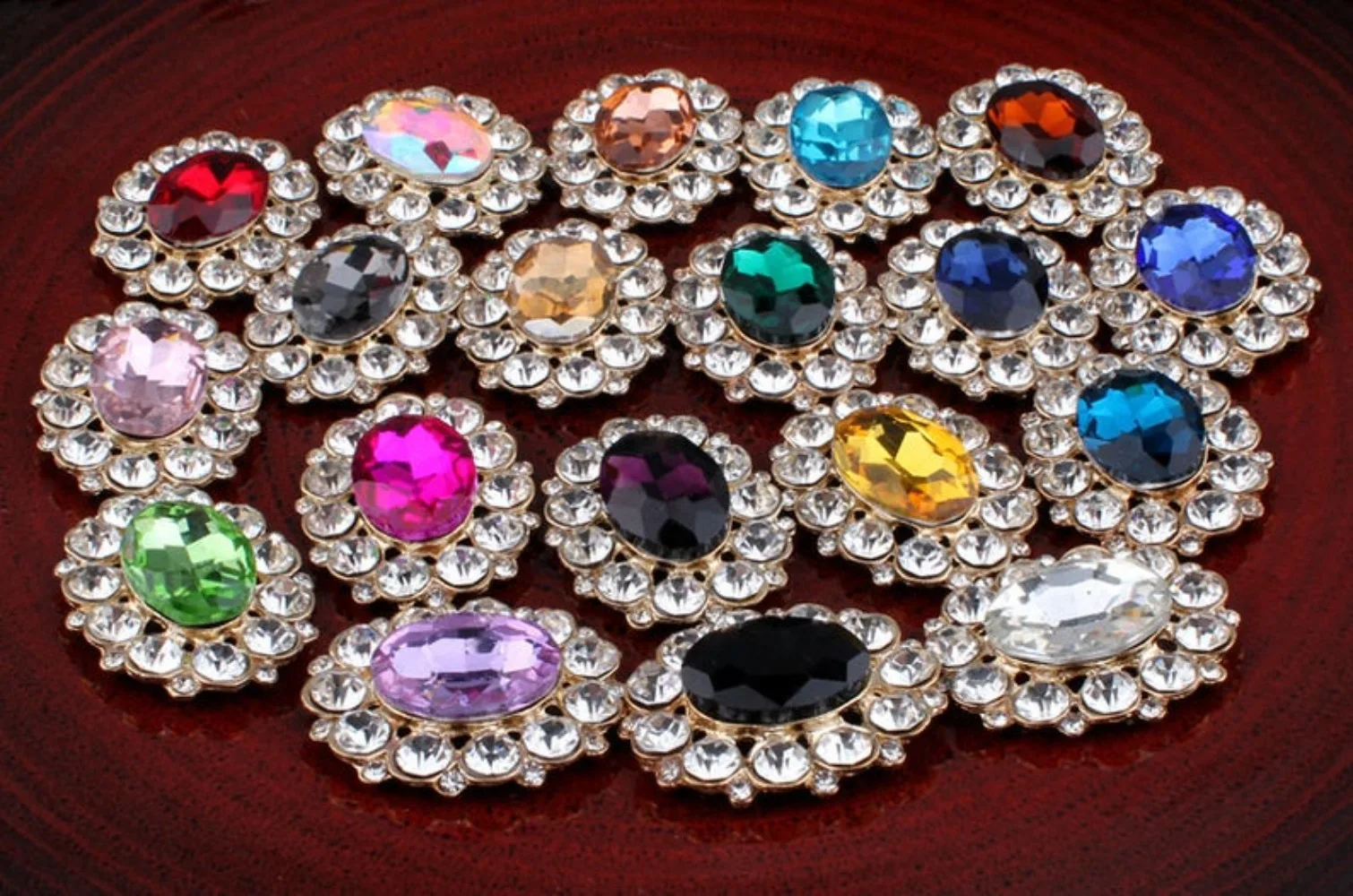25mm*31mm Bling Oval Rhinestone Buttons for Jewelry Findings Alloy Flatback Charms Crystal Beads for Wedding Embellishment