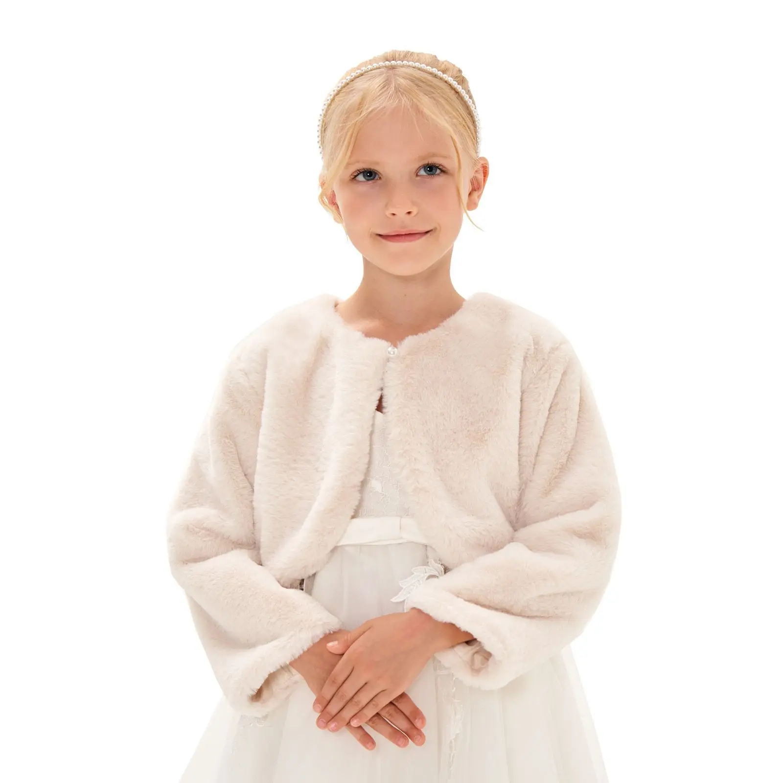 Kids Girls Princess Thicken Plush Jacket Crop Wraps Shawl Flower Girls Long Sleeves Bolero Warm Cape Wedding Birthday Party Coat