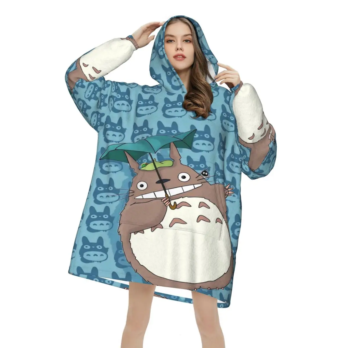 T-totoroes Blanket Hoodie Oversized Wearable Sweatshirt Blanket Warm Gifts for Women Girls Girlfriend