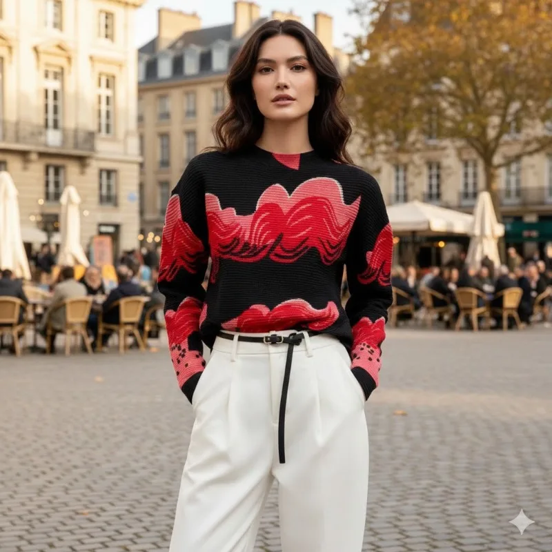 

Miyake Pleated T-shirt 2025 New Fashion Tops Women's Long-sleeved Half-high Neck Abstract Print T-shirt Fashion Bottoming Shirt