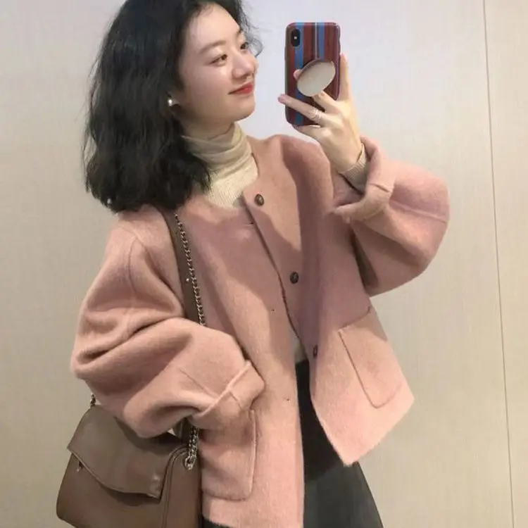 Autumn and Winter New Milk Style Outfit Stunning Milk Fragrance Pink Jacket Half Skirt Two-piece Set