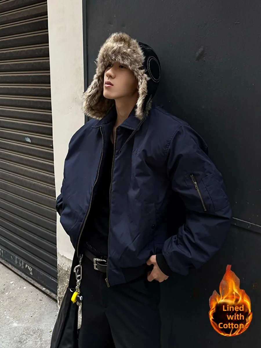 

Мужская зимняя куртка-пилот Cleanfit: утепленная, синяя, хлопковая, повседневная, с длинными рукавами, на молнии