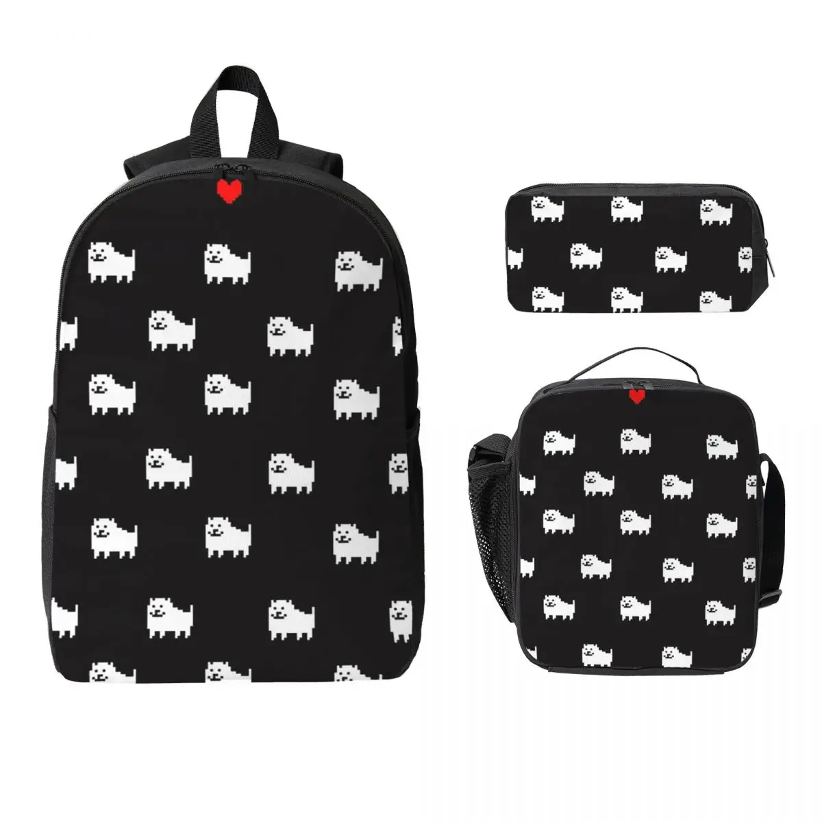 Undertale Dog Heart Backpack Boys Girls BookBag School Bag Laptop Shoulder Bags 3ps Insulated Lunch Bag Pencil Case