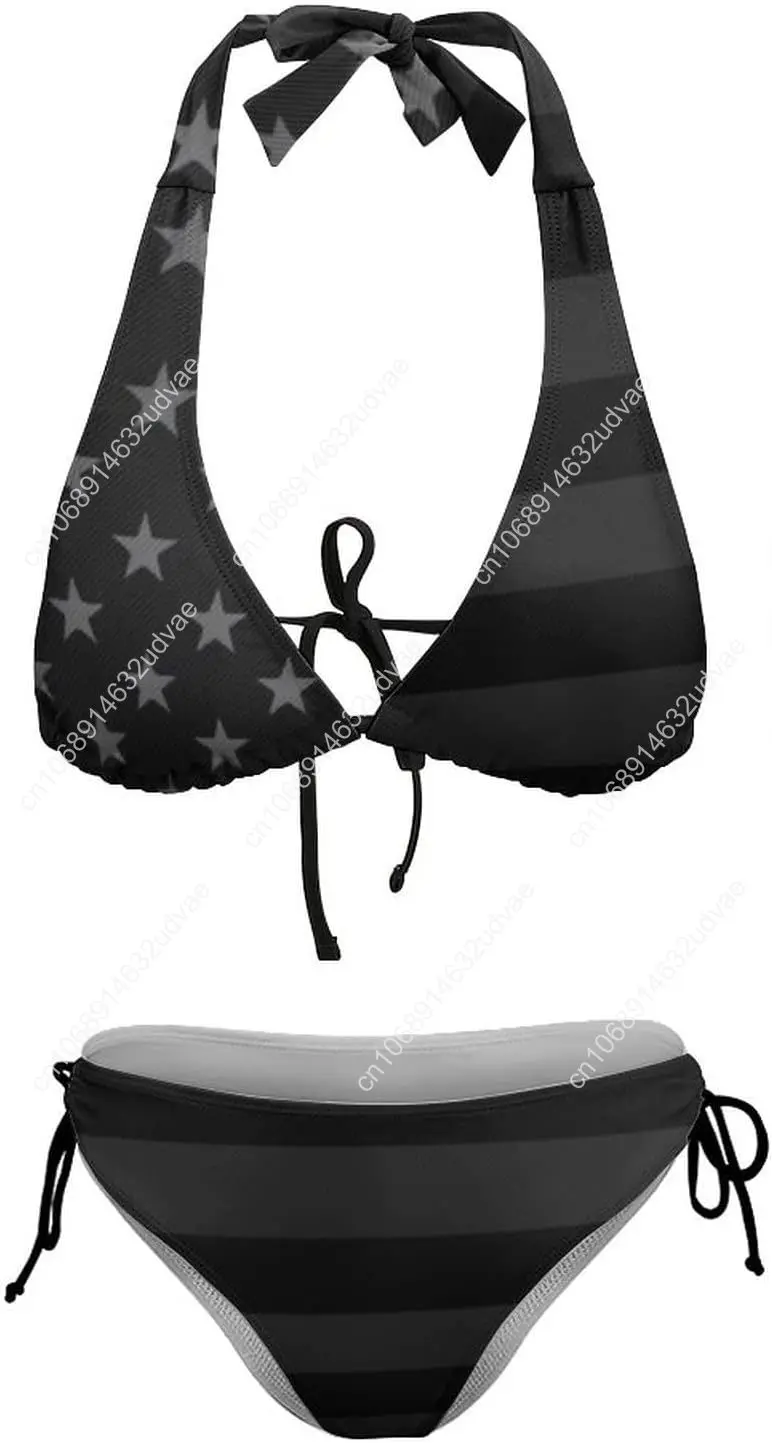 Women's American Flag Halter Triangle Tie Side Bikini Set Two Piece Swimsuits