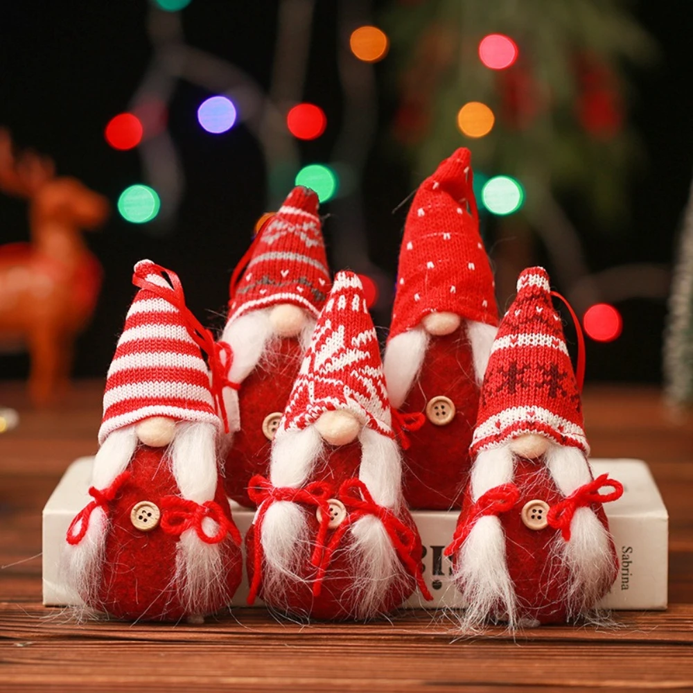 

2pcs Christmas Decorative Items Knitted Santa Claus Dolls Christmas Tree Ornaments Faceless Dolls Christmas Handmade Gifts