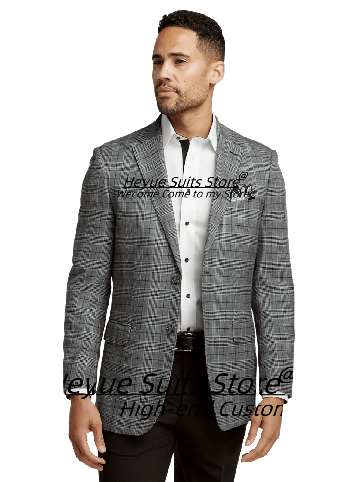 

Italian style Plaid Customized Slim Fit Men Suits High-qublity Notched Lapel Groom Wedding Tuxedos 2 PCS Sets Male Prom Blazers