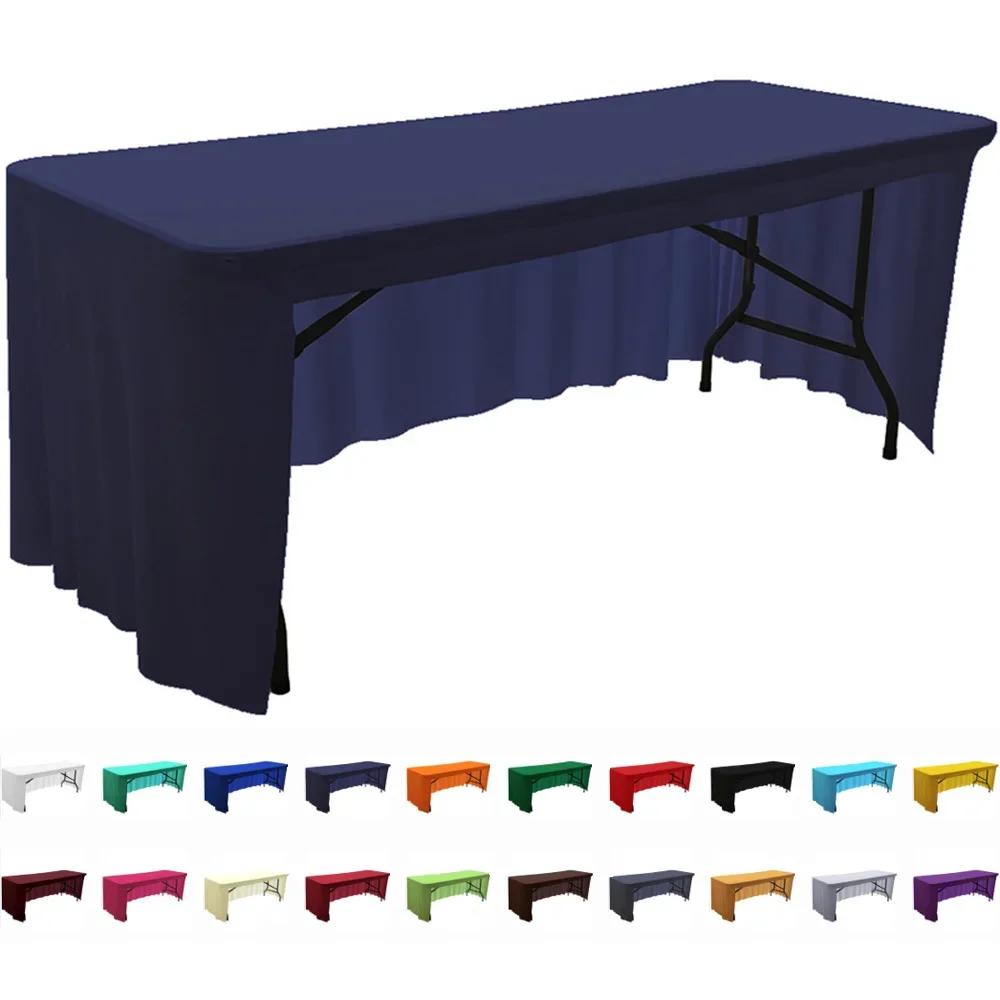 Solid Elastic Spandex Tablecloth Hotel Banquet Wedding Exhibition Decor Skirt Table Cover 4/5/6/8FT Stretch Fabric Milk Silk
