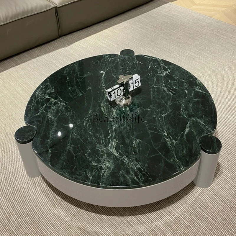 LS 04 طاولة قهوة حديثة فاخرة من الرخام الطبيعي مستوردة كبيرة على شكل زهرة خضراء طاولة قهوة حديثة للتخزين