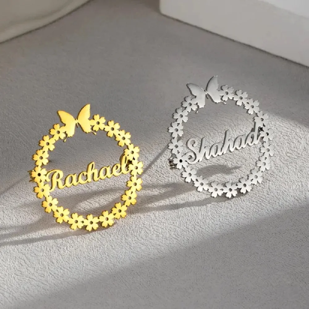 

Sipuris Garland Butterfly Custom Name Brooch Stainless Steel Personalized Customization Pin Brooch Jewelry Weddings Gifts