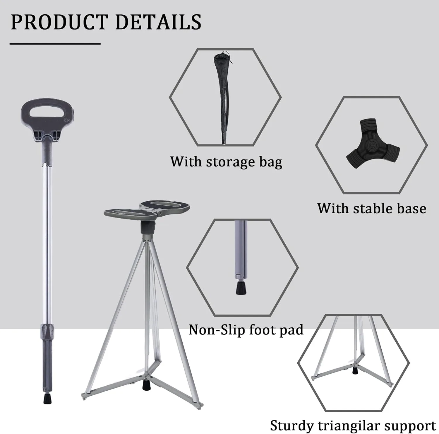 Folding Stool Cane for Seniors Outdoor Converts Walking Stick to Seat 150kg Aluminum Alloy Lightweight Portable Park Queue Trave