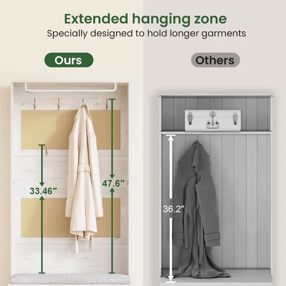 مقعد المدخل مع مساحة تخزين الأحذية، رف المعاطف، مقعد مبطن، 7 خطافات، رف قابل للتعديل - حل تخزين شجرة القاعة الواسعة 31.5 #3