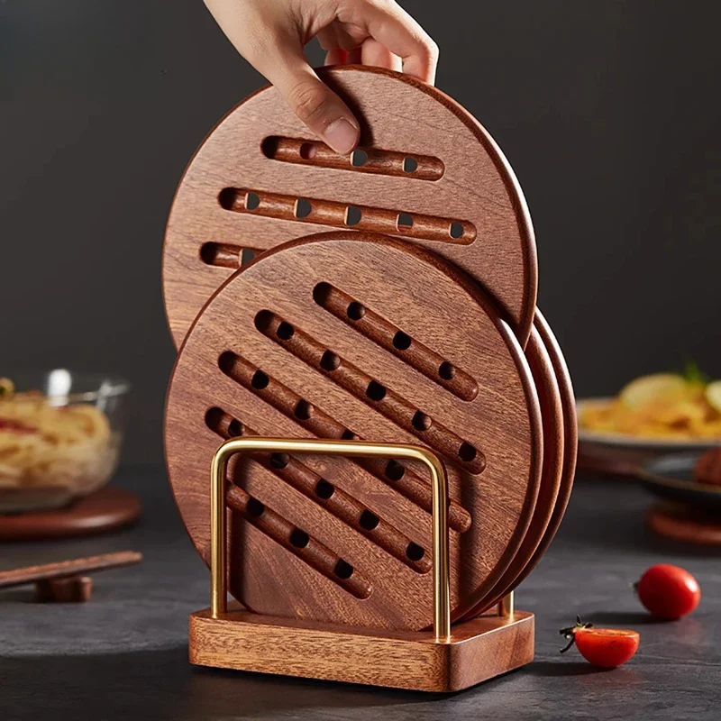 Wooden Dining Table Insulation Tea Cup Mat Pot Coaster Aesthetic Luxury Heat Resistant Placemat Rounded Kitchen Accessories