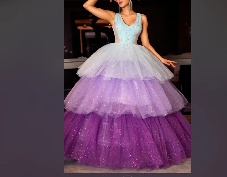 Manakou-Robe de Soirée Bouffante Violette Transparente, Pré-Vente