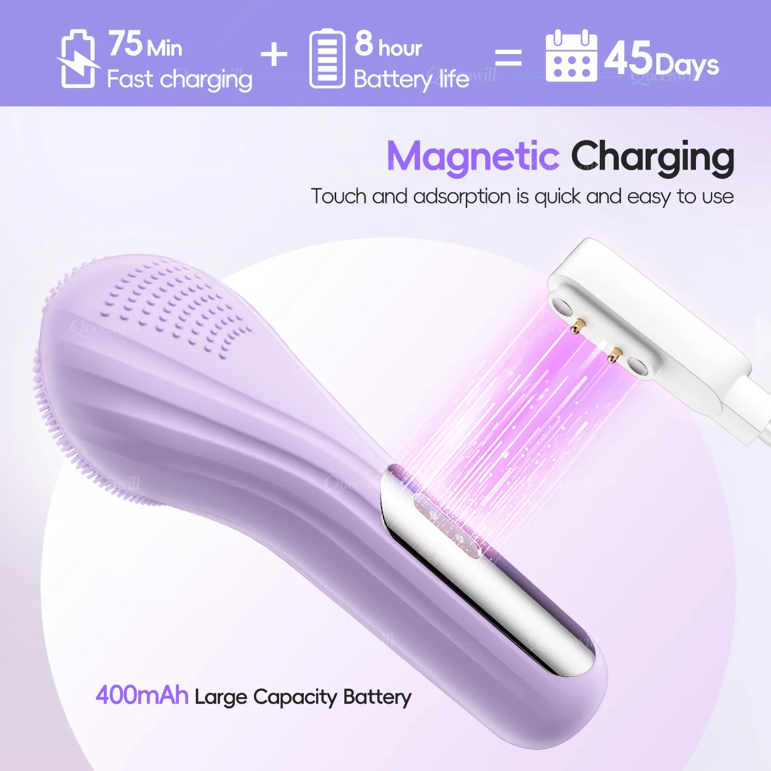 Elektrische gezichtsreinigingsborstel voor gezichtshuidverzorging Food-grade siliconen gezichtsreiniger Waterdichte magnetische oplaadscrubber