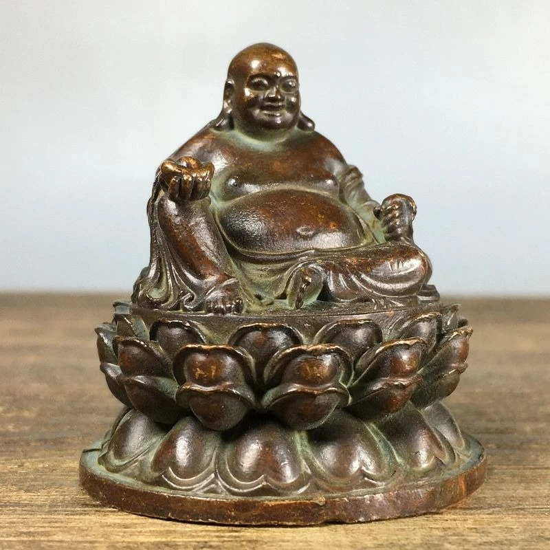 Antique Maitreya Buddha Statue Laughing Buddha Figurine Wealth Lucky Buddha Ornament for Home Desk