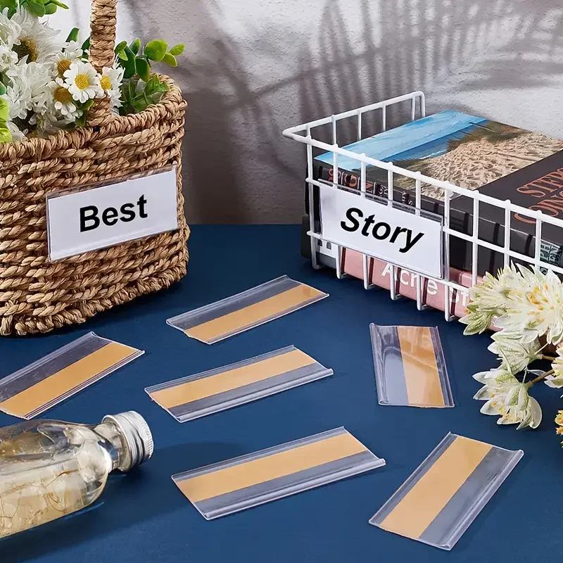 50Pcs Clear Plastic Label Holder Price Tag, Shelf Label Clip Removable Label Holder For Storage Bins Basket Labels