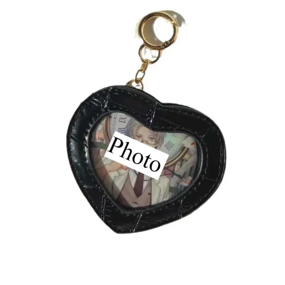 Cartoon Badge Holder Keychian Cute Heart Shape Star Anime Peripheral Pendant Keyring PU Leather Medal Display Protector Bag Gift