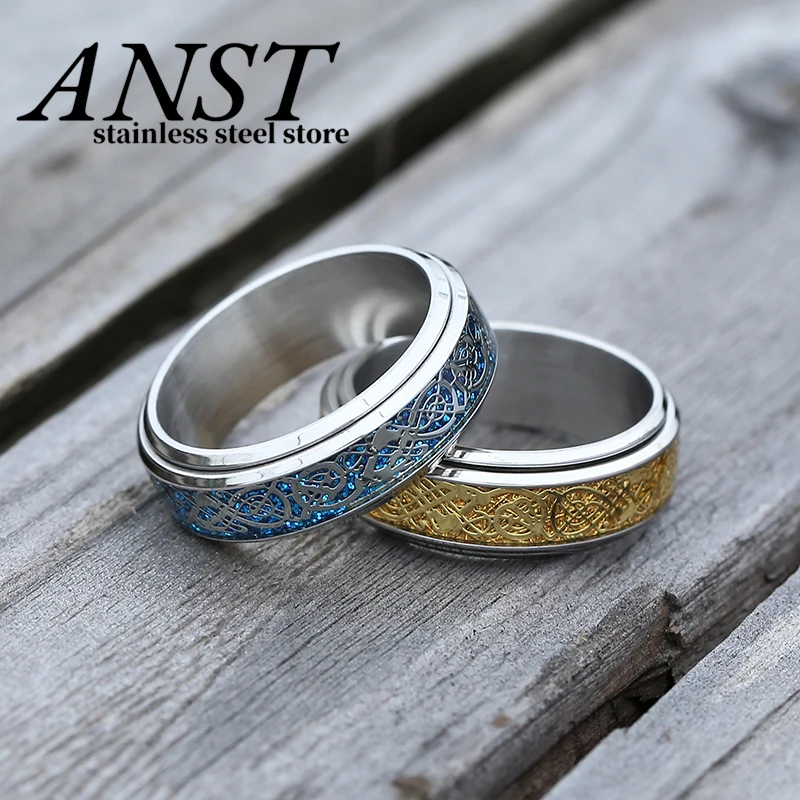 Rotating 2023 New Classic Simple Norse Rune Rings Smooth Gold Ring Celtic Knot Amulet Couple Jewelry For Wedding Gift