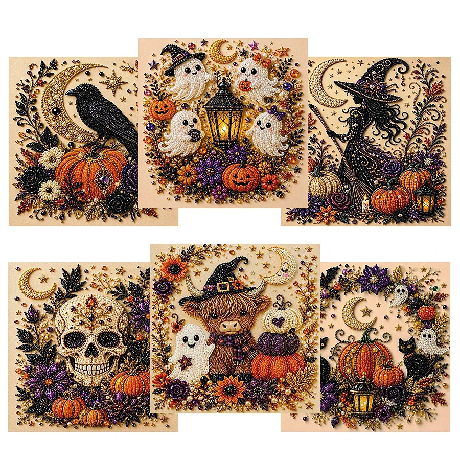 Art Craft Halloween - ハロウィンダイヤモンドペインティングDIYダイヤモンドアートかわいいカボチャゴーストスカル魔女カラス柄クラフトハロウィンパーティーホームデコレーション