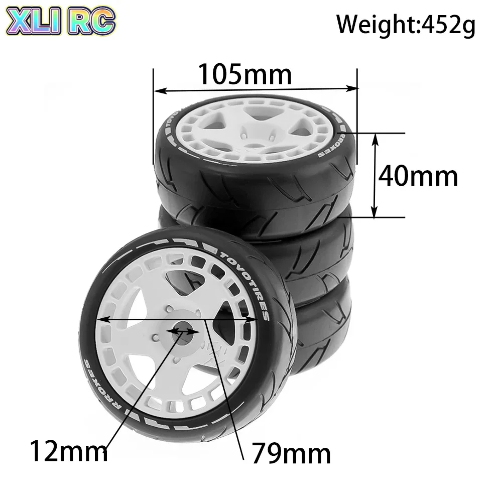 4PCS105mm Rubber Tire Plastic Wheel With 17mm Adapter For 1/8 On Road Rally RV RC Car HSP ZD Racing HPI WLtoys ARRMA SHE ZI