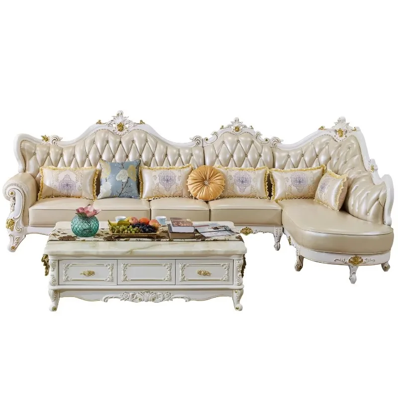 Deluxe leather sofa set with sponge filler, modern L-shaped corner sofa, suitable for villa living room