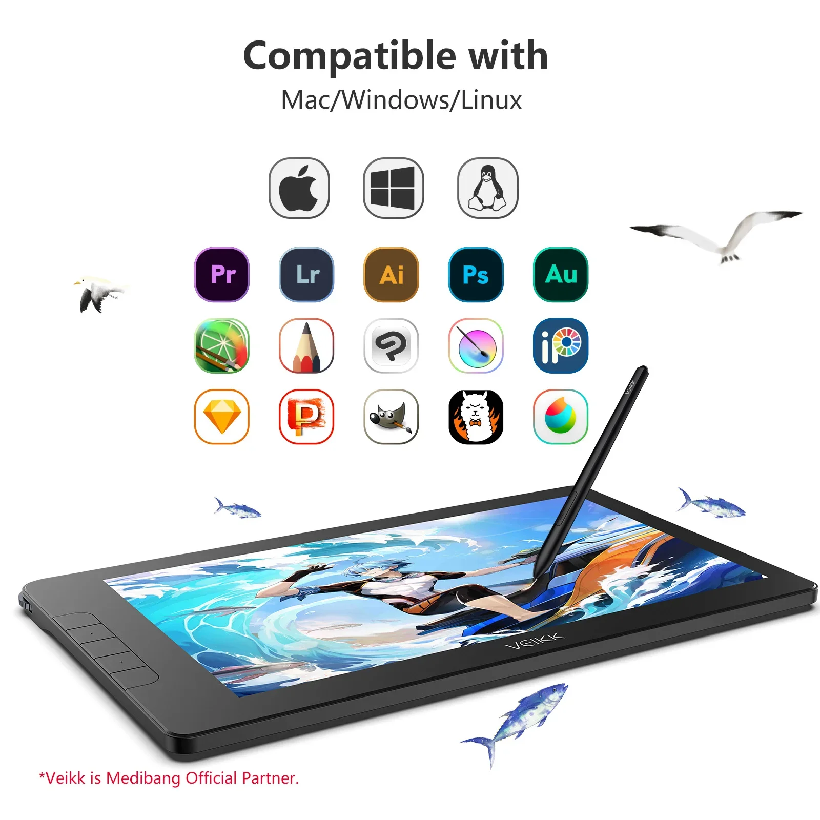 VEIKK STUDIO 16  Advanced 3D Drawing Tablet with Screen for Graphic Design and Digital Art - Ergonomic and User-Friendly