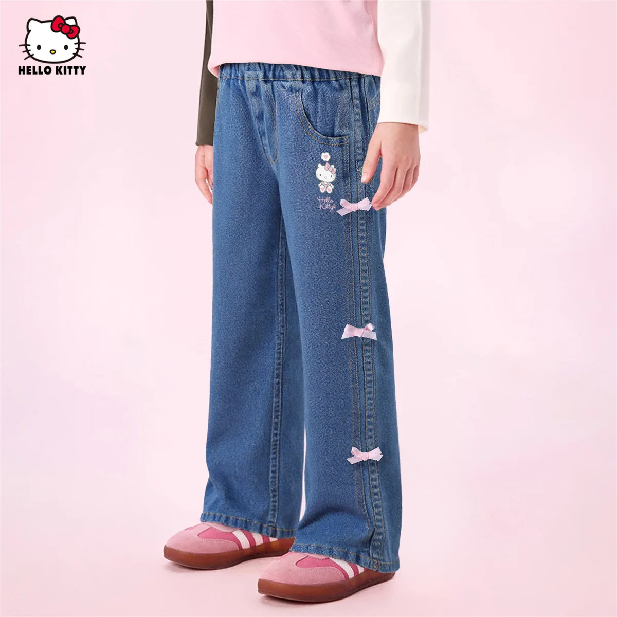

MINISO Girls' autumn jeans 2025 new style autumn outfit loose, comfortable, sweet holiday gift