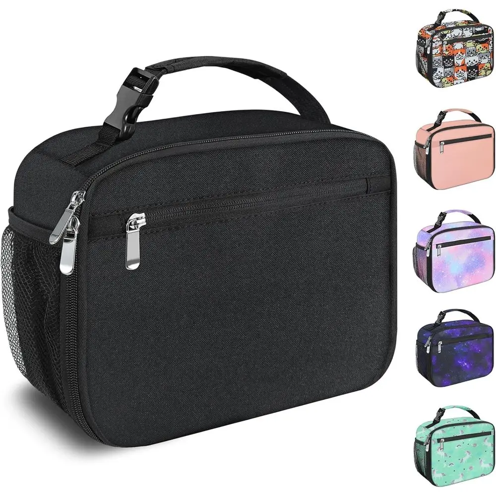 Durable Insulated Lunch Bag for Kids - Unisex School Lunch Tote in Black
