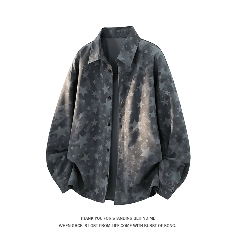 2026 Autumn New Style American Retro Star Dyeing Large-Sized Trendy Casual Loose-Fitting Shirt