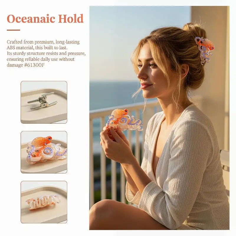[F] 1Pcs Fun Marine Animal Hair Clip Creative Design Grab Clip Personalized Woven Hair Grab New Octopus Shark Clip view 3