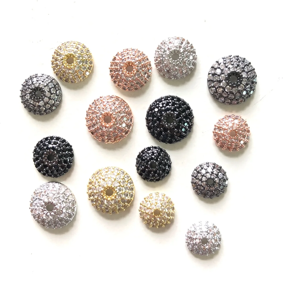 20pcs 8/10/11mm Cubic Zirconia Pave Beads Caps Spacers for Bracelet Necklace Earring Making  Gold-Plate Jewelry Accessory Supply