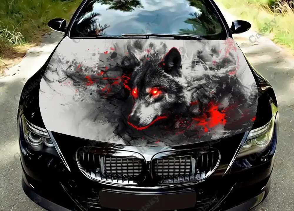 

Brightly Colored Wolf Car Hood Decal Stickers Wrap Vinyl Film Engine Cover Decals Sticker Car Hood Protective Film