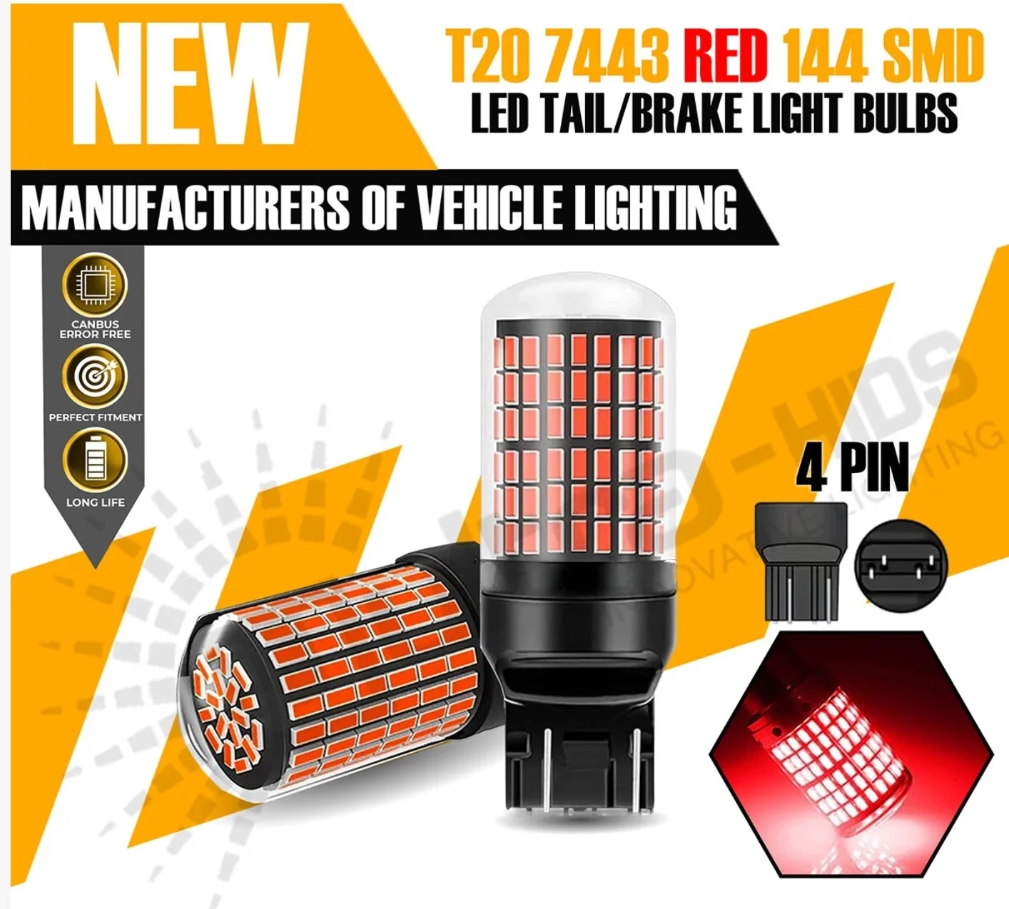 

2025 update RED stop tail bulb T20 wedge W21/5W 7443 580 brake lamp 144 SMD