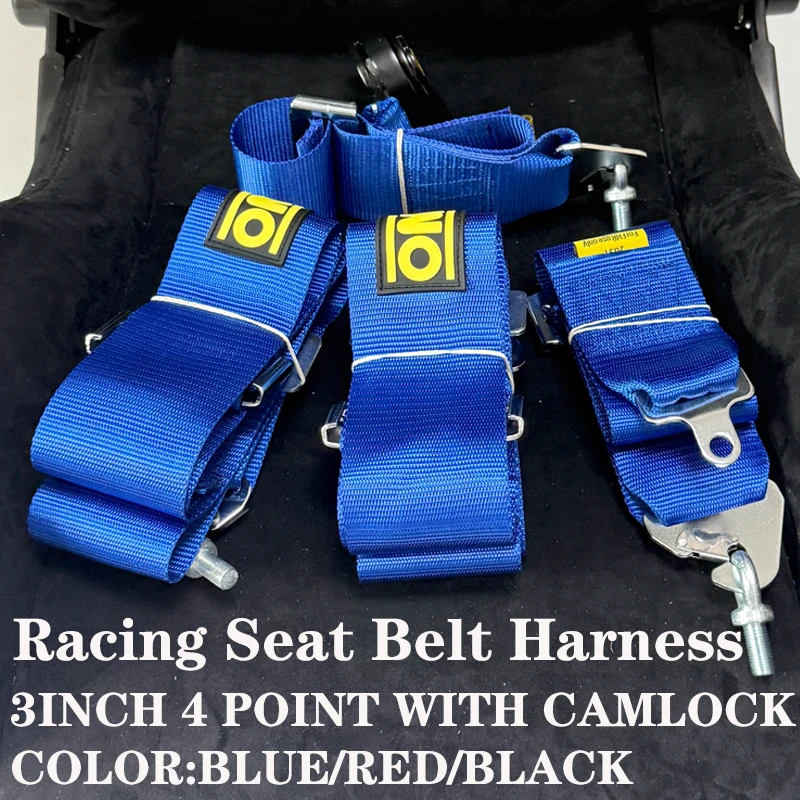 Blue 4 Points Seat Belt 3 Inch Racing Car Safety Belt Harness High Quality Seat Belt Strap Polyester With Quick Release Camlock
