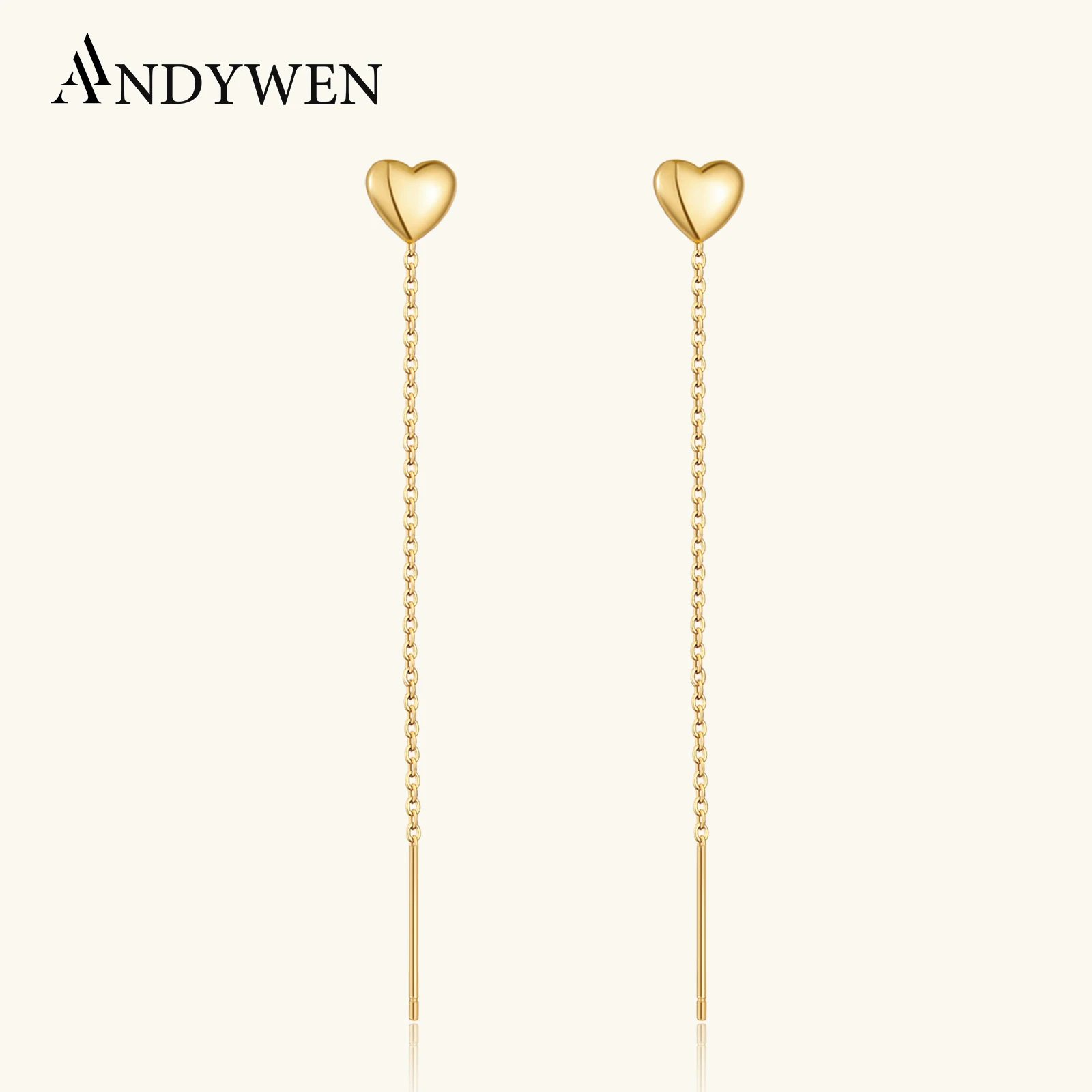 

ANDYWEN стерлингового серебра 925 пробы сердце длинная цепочка серьги нитки женские минималистичные повседневные вечерние изящные ювелирные изделия подарок