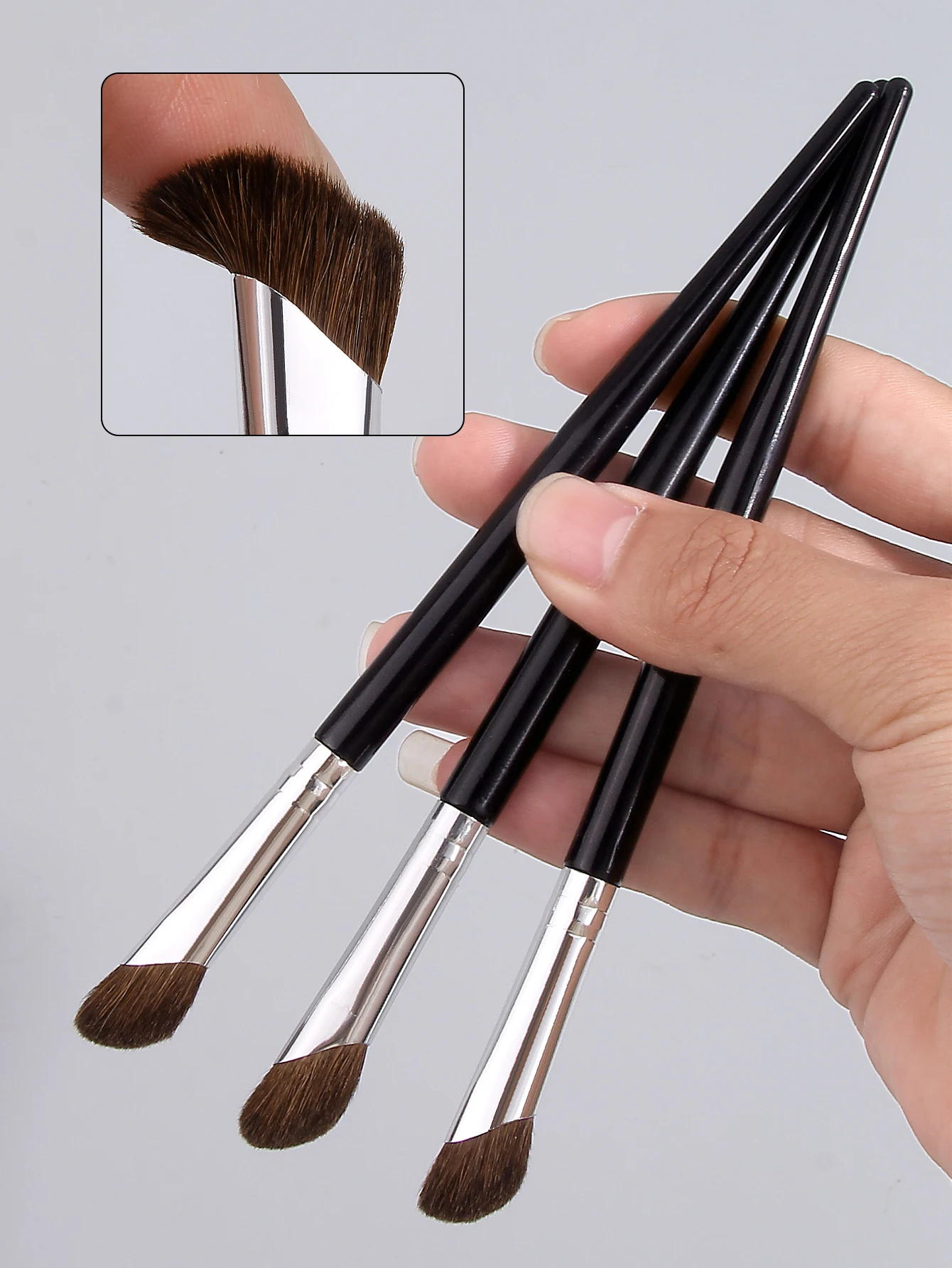 3 PCS Pincel de contorno de nariz em ângulo em forma de foice feito com pêlos de cavalo naturais para aplicação precisa de maquiagem