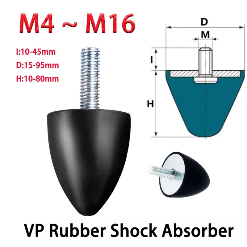 M4 M6 M8 M10 M12 M16 Male Thread Rubber Shock Absorber Conical VP Type Shock Absorber Pad Shock-Absorbing Screw Buffer Damper