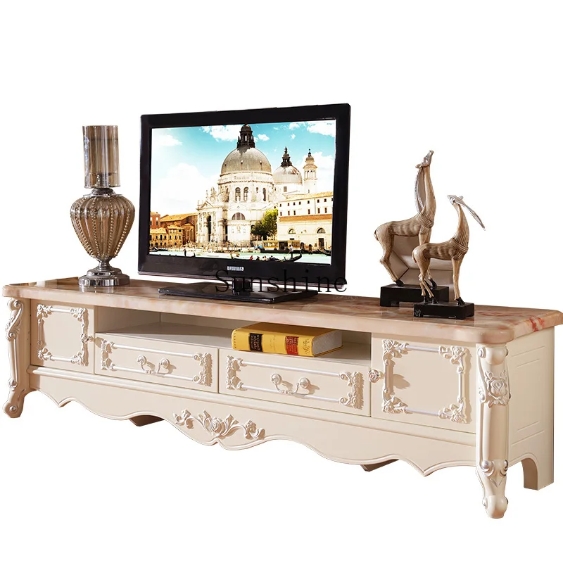 

Furniture European TV Combination Paint Solid Wood Living Room Marble Floor Cabinet