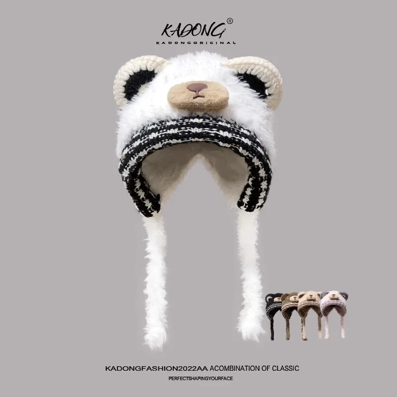 جديد لطيف آذان الدب أفخم Bomber القبعات للنساء الخريف والشتاء السفر الدافئة تنوعا شخصية مضحك البلوز قبعات الرجال