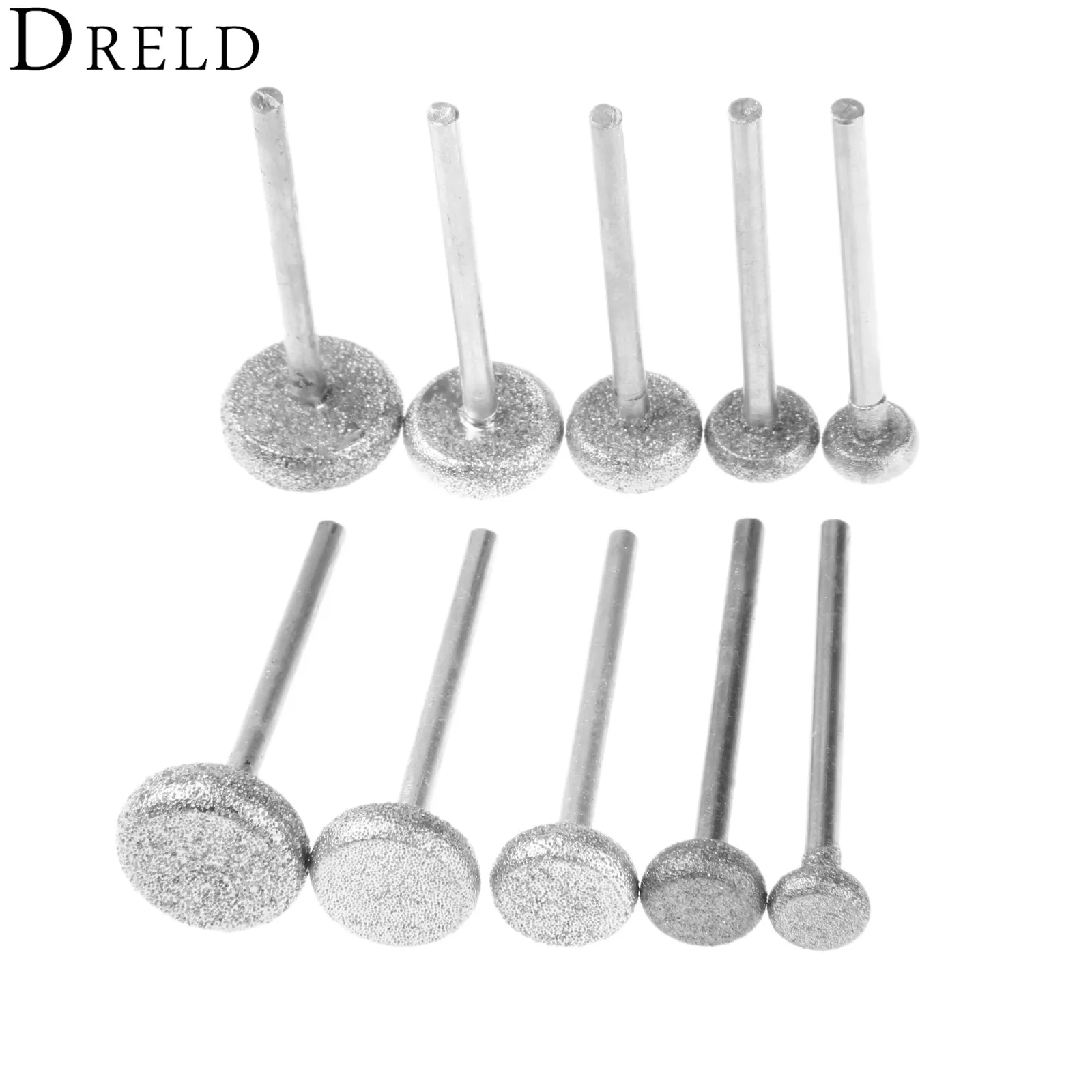 

DRELD 10Pcs Diamond Grinding Head 3mm Shank Polishing Grinding Nail Bit Jade Stone Metal Cutting Carving Drill Burr E Needle