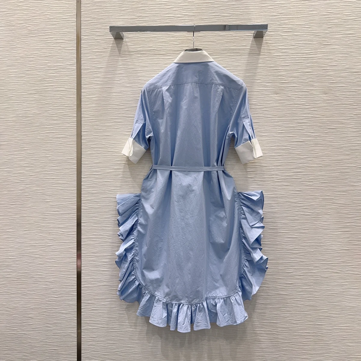 2026 high-quality women's contrasting color mid sleeve lace up waist irregular ruffle edge short skirt--hb801