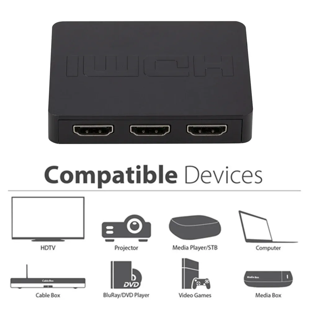 GRWIBEOU 3 Ports HDMI-Compatible Switcher 3 Input 1 Output 1080P HDMI Video Splitter Hub Adapter for Xbox DVD HDTV PC Laptop TV