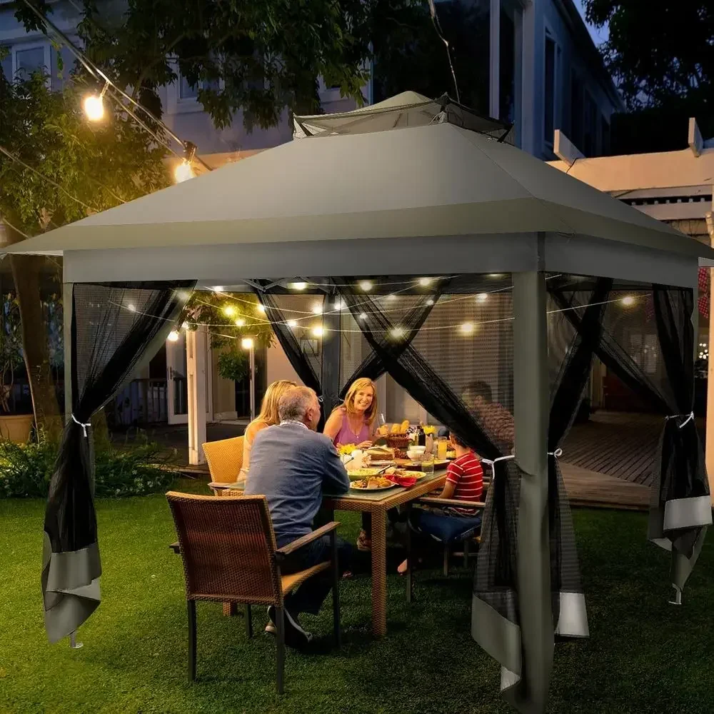 12x12 Outdoor Gazebos Clearance - Upgrade Waterproof Portable Gazebo with Mosquito Net, 4 Ropes, 8 Stakes, Carry Bag for Patio G