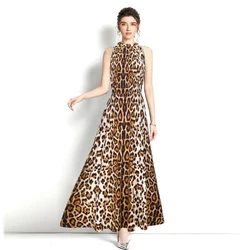 Summer Boho leopard Print Long Dress Sundress Female A-line Soft Beach Bohemian Women Maxi Dresses Sexy Ladies Robes