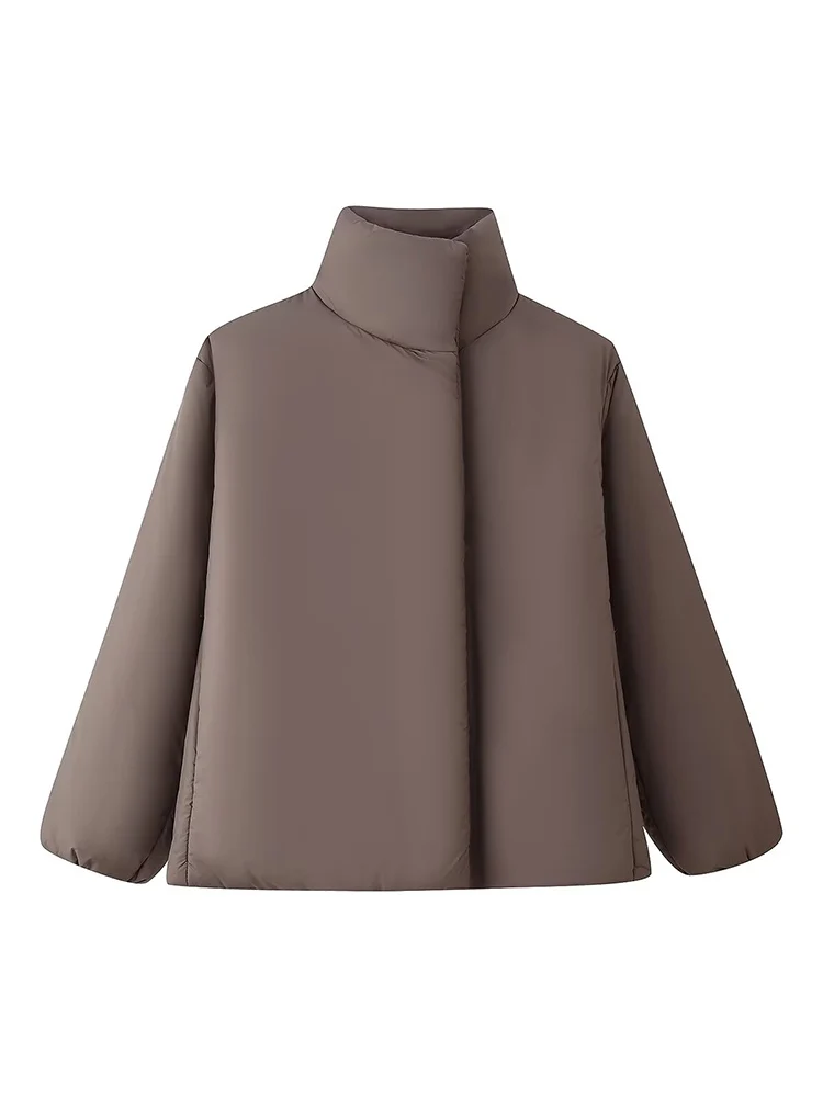 

Новое женское модное и универсальное однотонное хлопковое пальто с длинными рукавами и воротником-стойкой в европейском стиле.