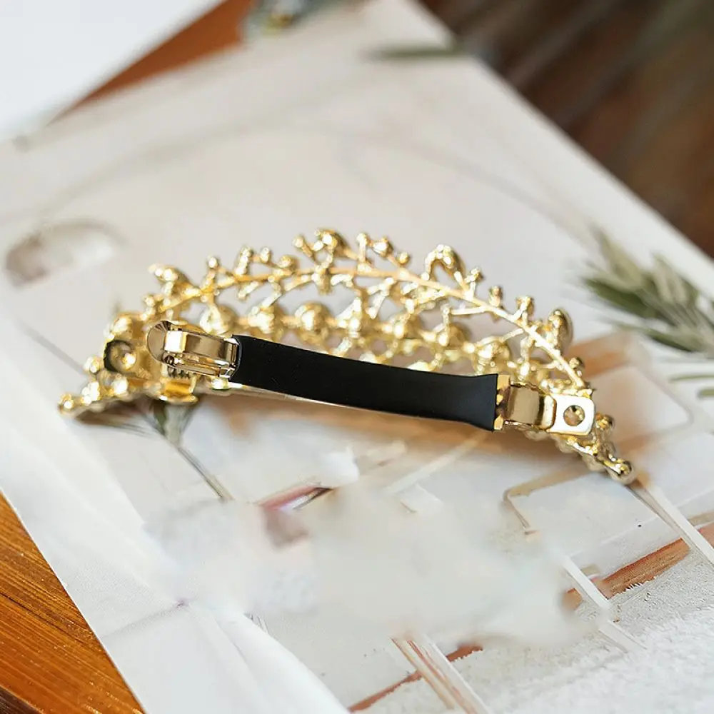 Crescent Moon Crown Hair Clip Black Alloy Pearl Rhinestone Accents Exquisite Decorative Barrettes For Women Hair